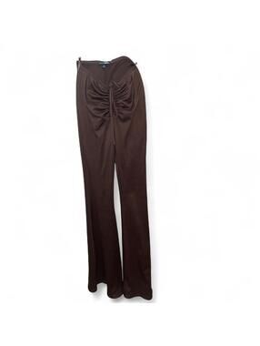 Brown flaredwide leg pants with tie detail